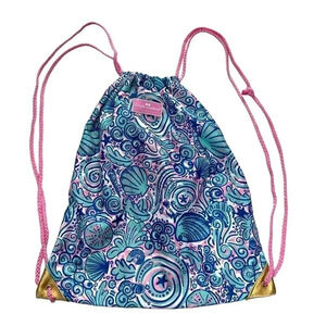 Simply Southern Colorful Swirly Shell pink blue +‎ teal lightweight backpack